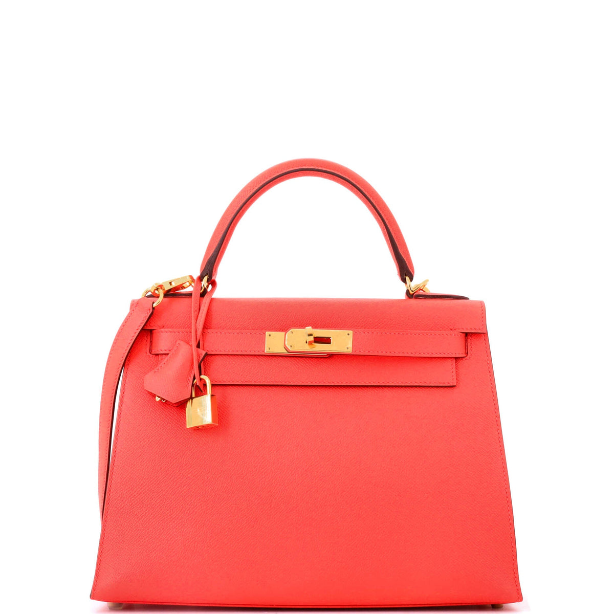 Kelly Handbag Rouge Pivoine Epsom with Gold Hardware 28