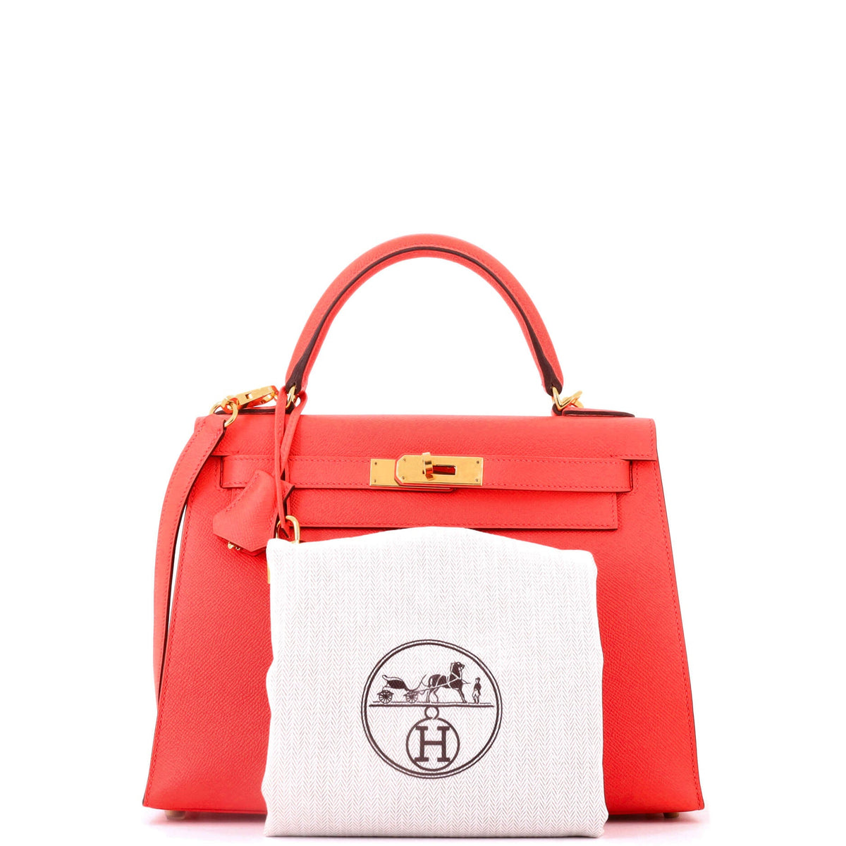 Kelly Handbag Rouge Pivoine Epsom with Gold Hardware 28