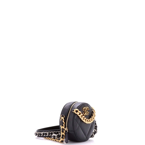 19 Round Clutch with Chain Quilted Leather