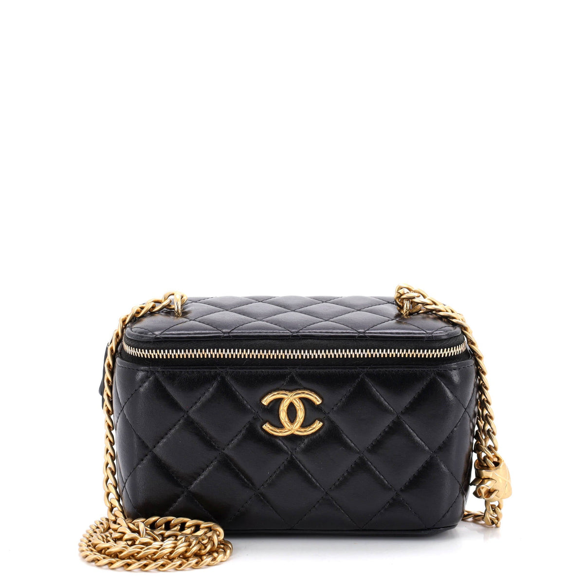 All Slide Long Vanity Case with Chain Quilted Lambskin Small