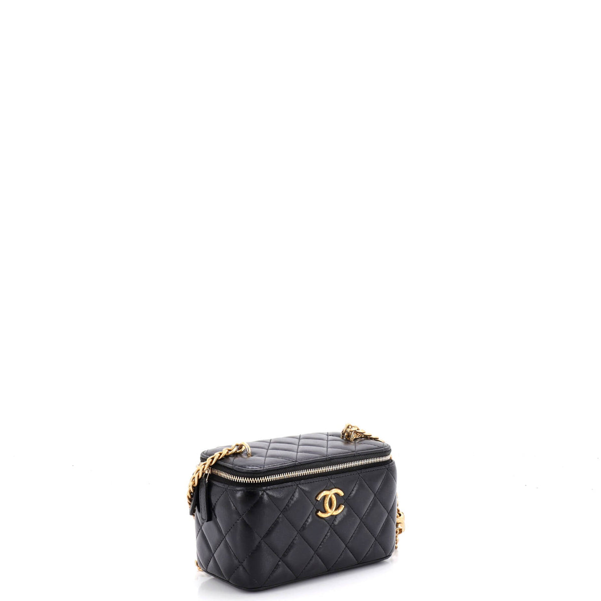 All Slide Long Vanity Case with Chain Quilted Lambskin Small