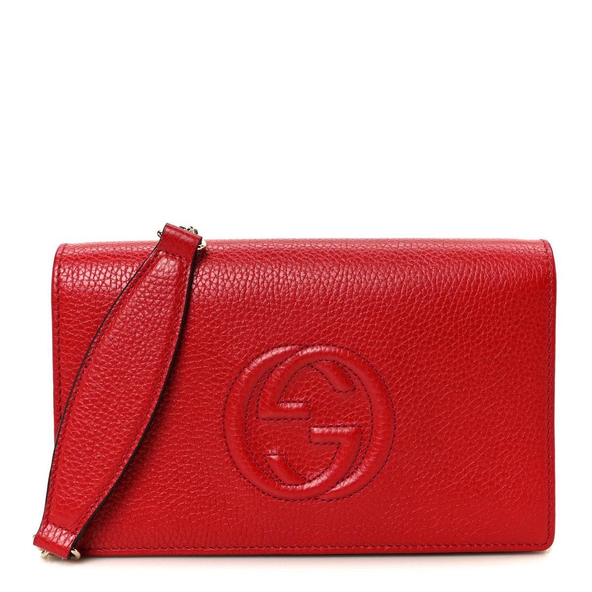 Pebbled Calfskin Soho Wallet on Chain Tabasco Red