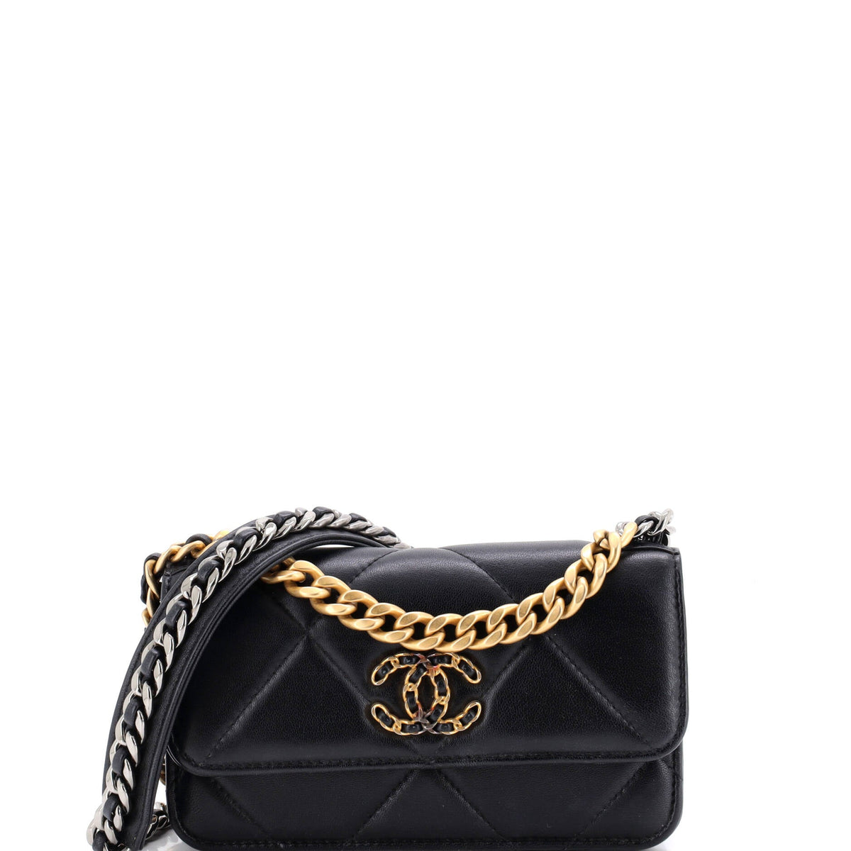 19 Flap Phone Holder with Chain Quilted Lambskin