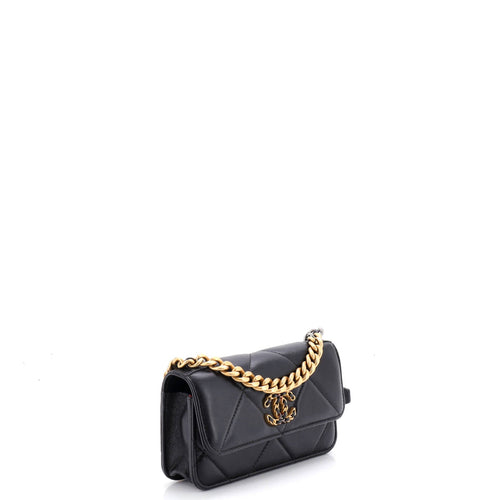 19 Flap Phone Holder with Chain Quilted Lambskin