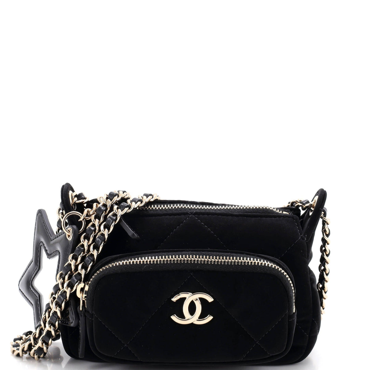 25 Clutch With Chain Quilted Velvet Effect Nylon and Shiny Crumpled Calfskin Mini