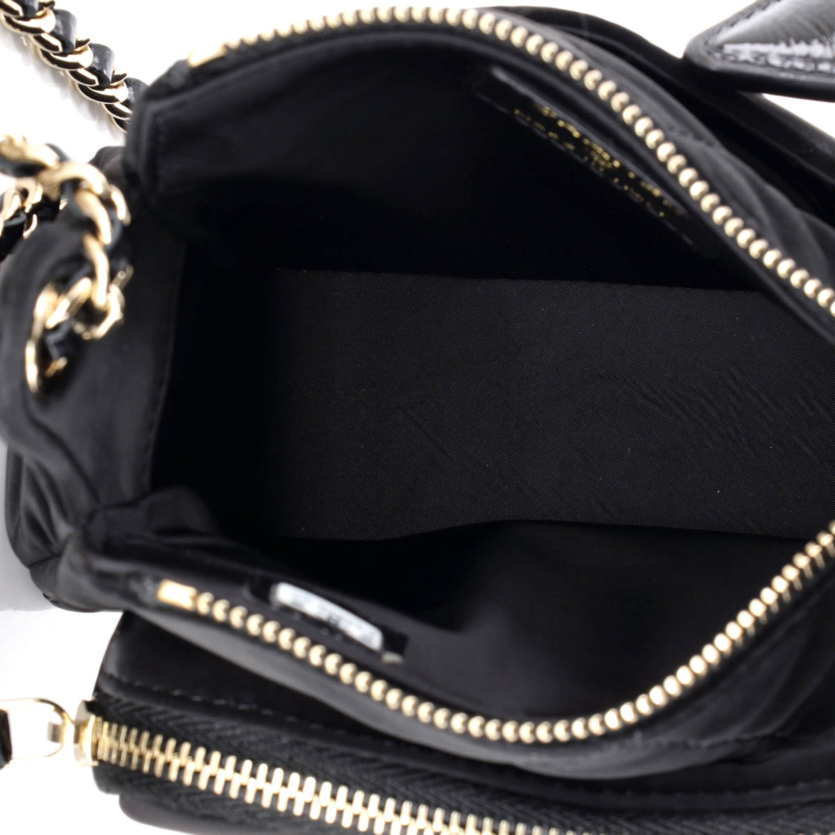 25 Clutch With Chain Quilted Velvet Effect Nylon and Shiny Crumpled Calfskin Mini