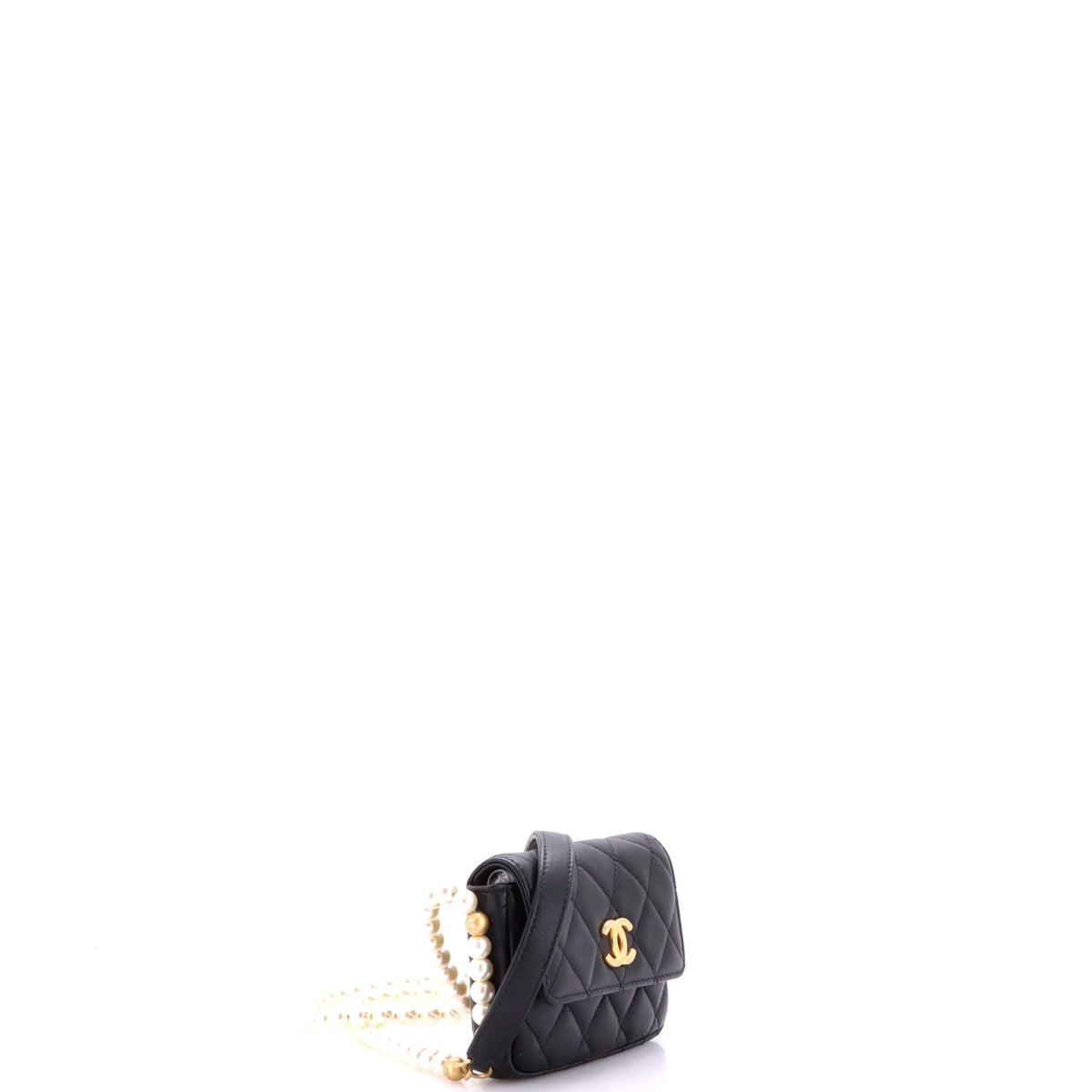 About Pearls Flap Card Holder with Chain Quilted Calfskin