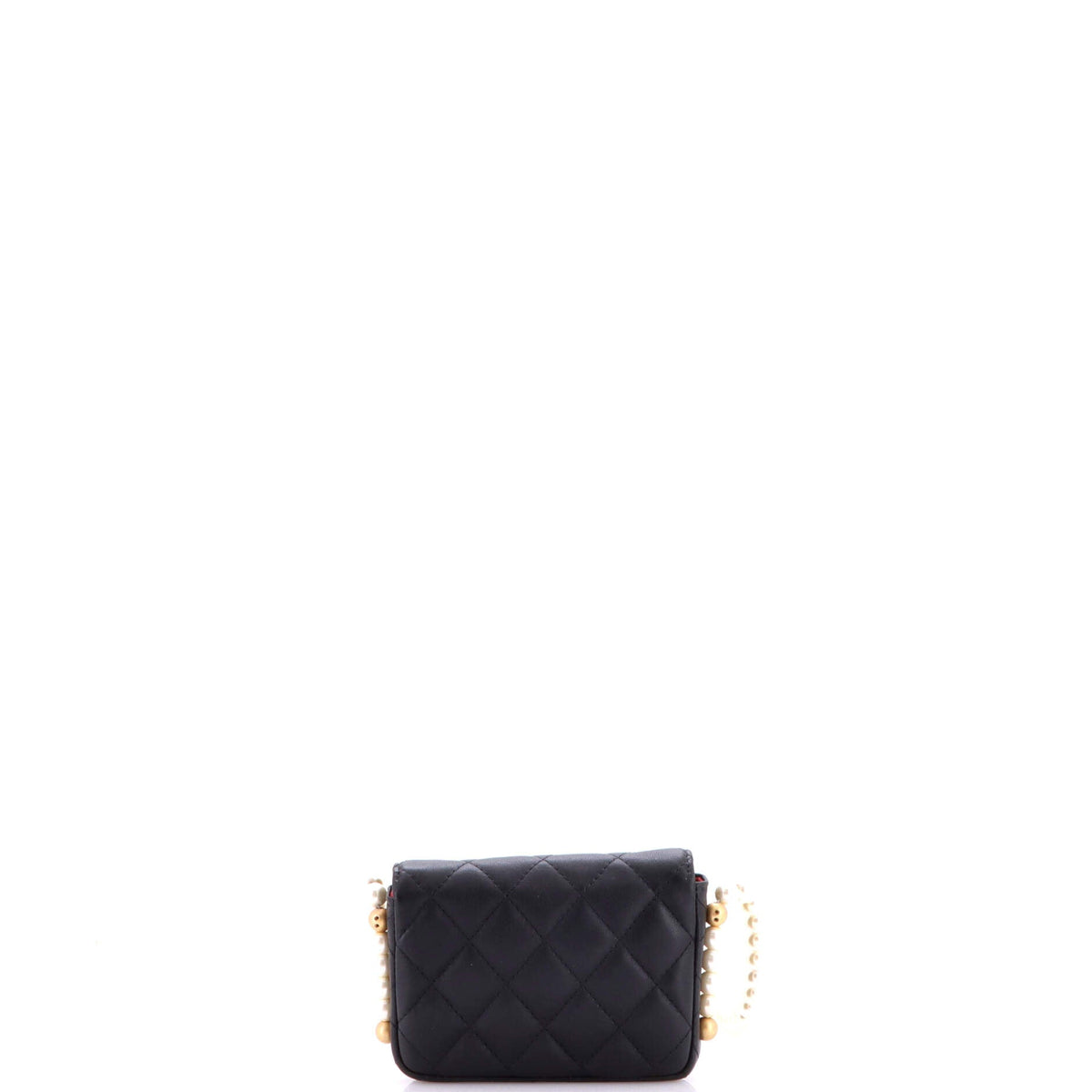 About Pearls Flap Card Holder with Chain Quilted Calfskin