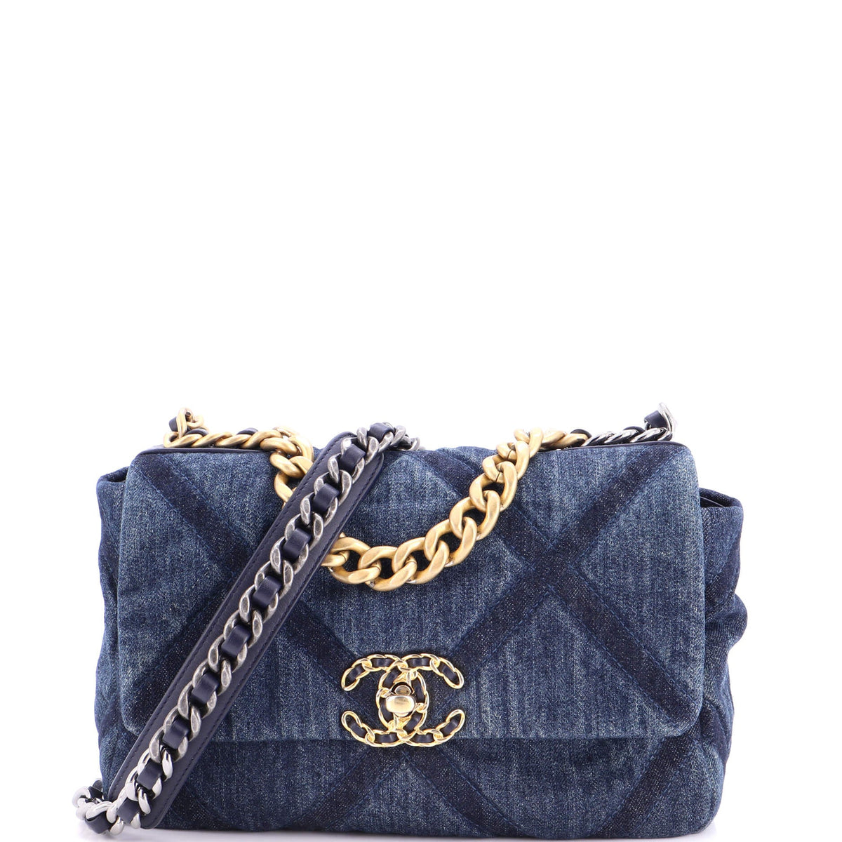 19 Flap Bag Quilted Denim Medium