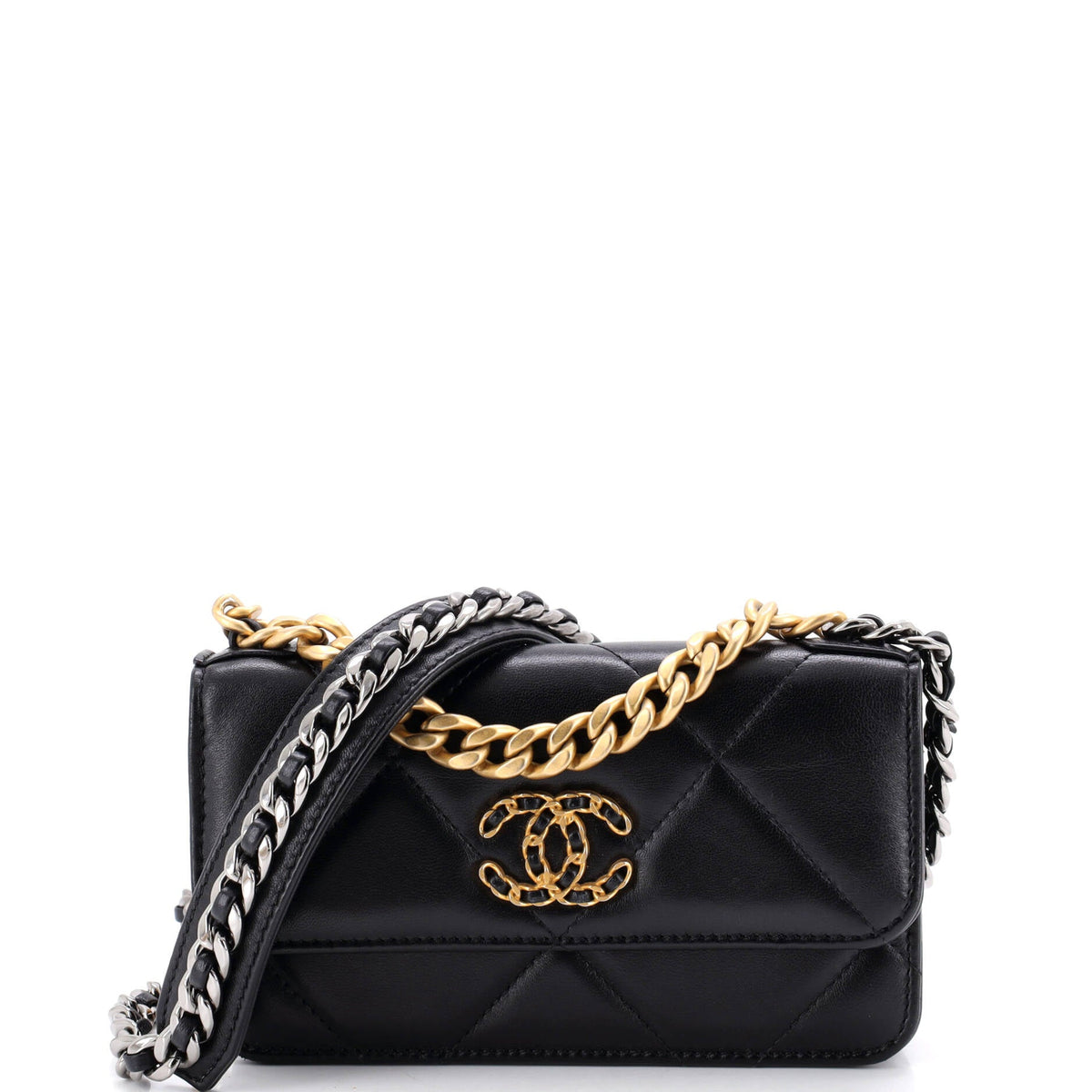 19 Flap Phone Holder with Chain Quilted Lambskin