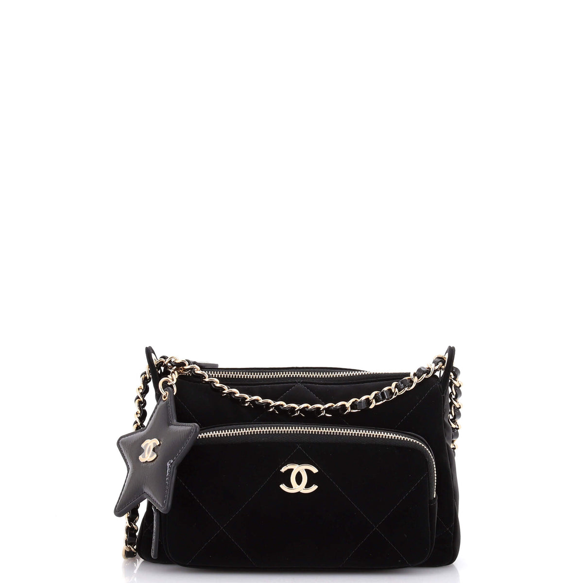 25 Clutch With Chain Quilted Velvet Effect Nylon and Shiny Crumpled Calfskin Mini