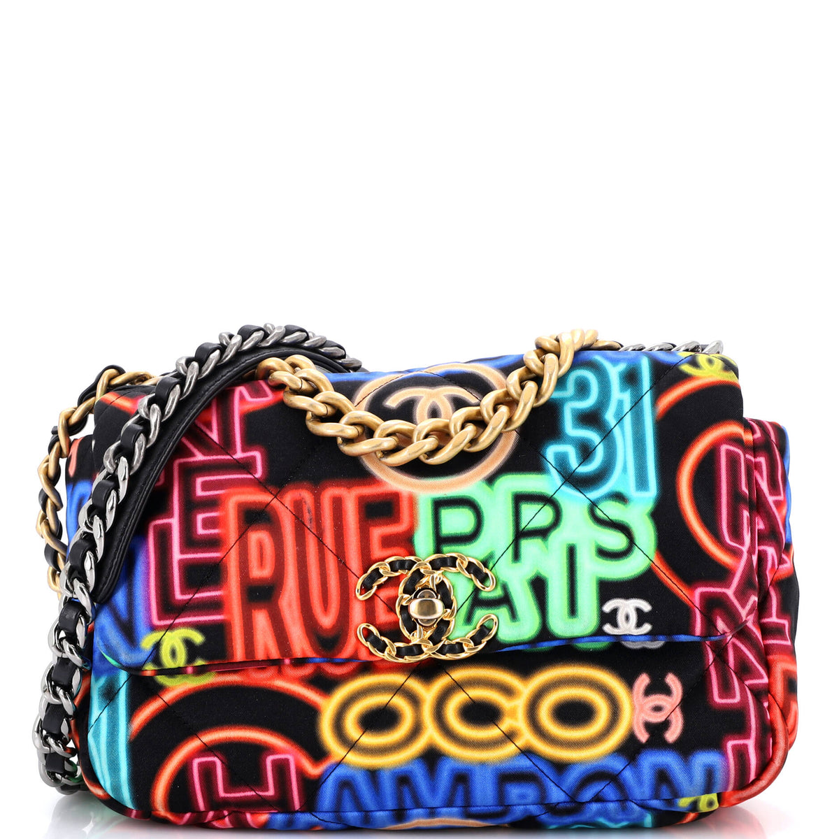 19 Flap Bag Quilted Graffiti Print Fabric Medium