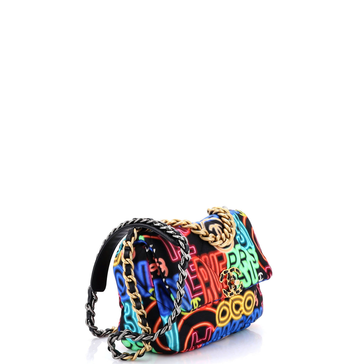 19 Flap Bag Quilted Graffiti Print Fabric Medium