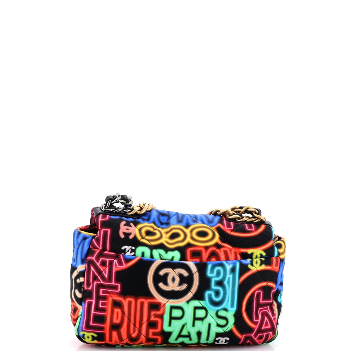 19 Flap Bag Quilted Graffiti Print Fabric Medium