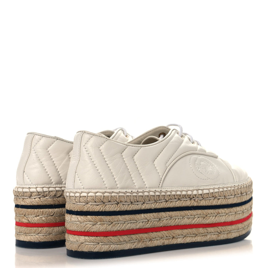 Nappa Matelasse GG Pilar Flatform Lace-Up Espadrilles 36.5 Great White