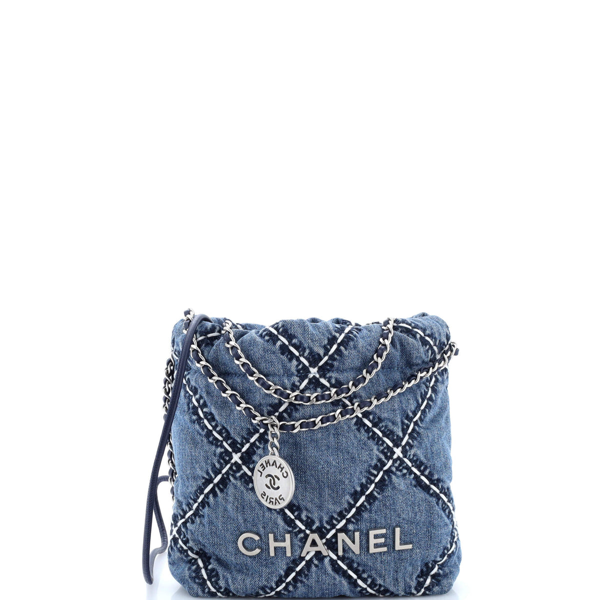 22 Chain Hobo Quilted Stitched Denim Mini