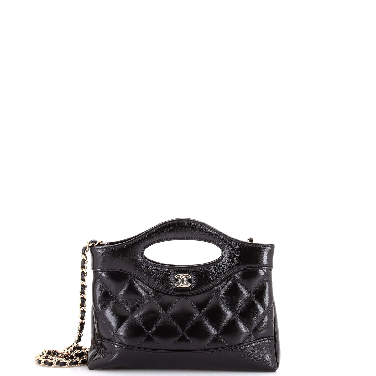 31 Shopping Bag Clutch with Chain Quilted Shiny Crumpled Calfskin Small