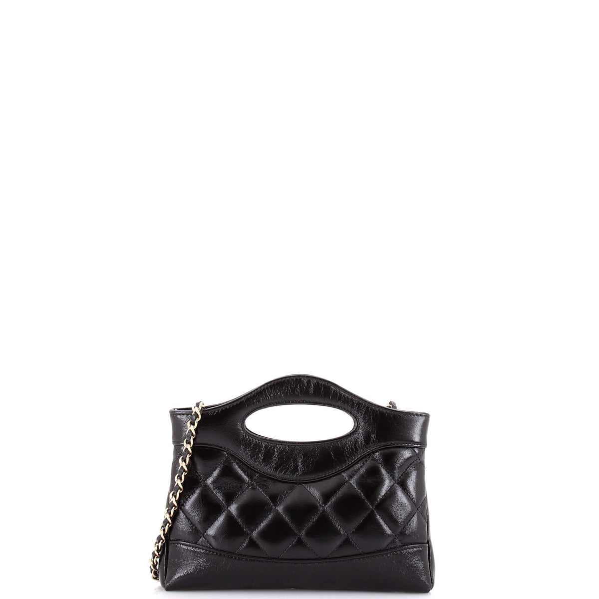 31 Shopping Bag Clutch with Chain Quilted Shiny Crumpled Calfskin Small