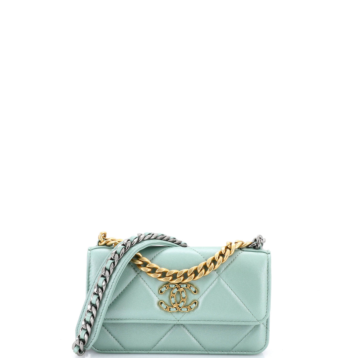 19 Flap Phone Holder with Chain Quilted Lambskin