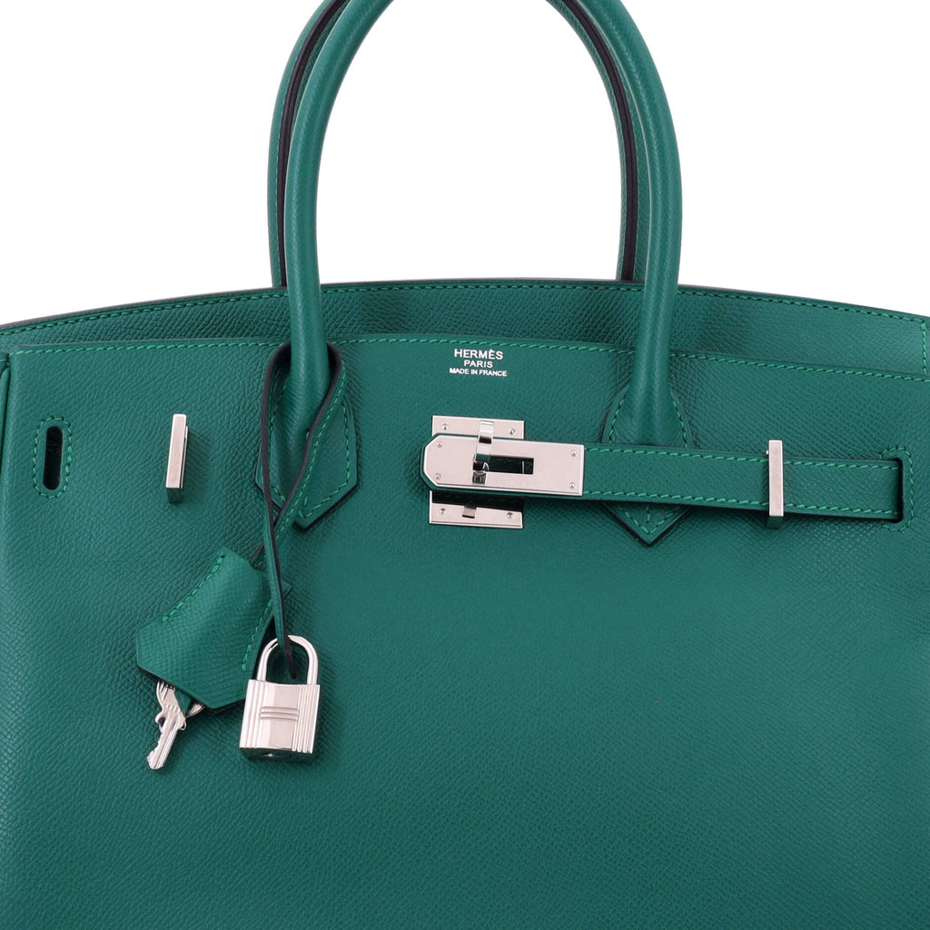 Birkin Handbag Malachite Epsom with Palladium Hardware 30
