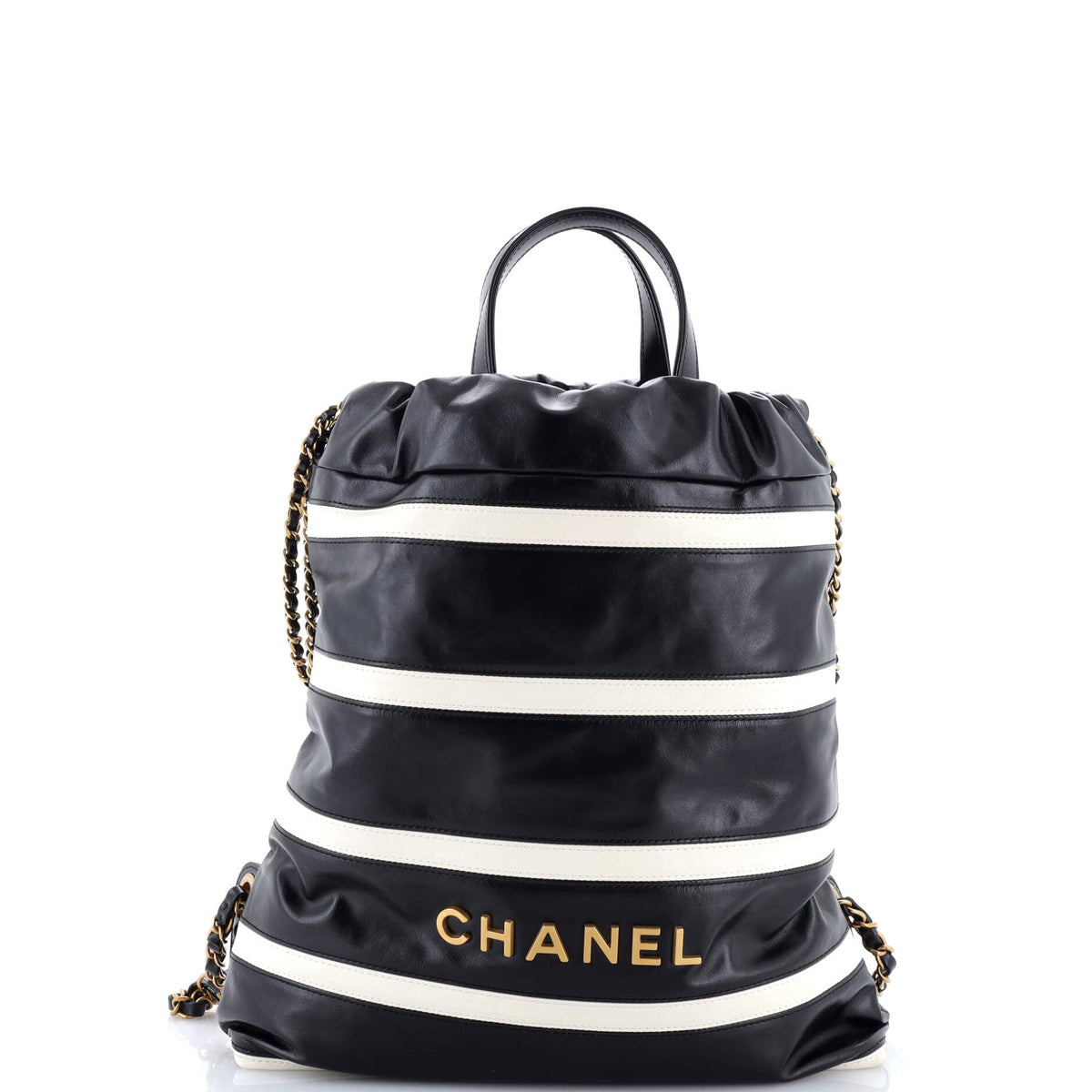 22 Chain Backpack Striped Shiny Calfskin Medium
