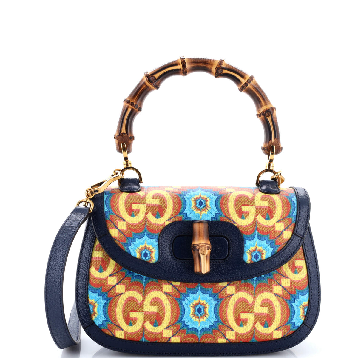 Bamboo 1947 Top Handle Bag Kaleidoscope Print GG Coated Canvas Medium