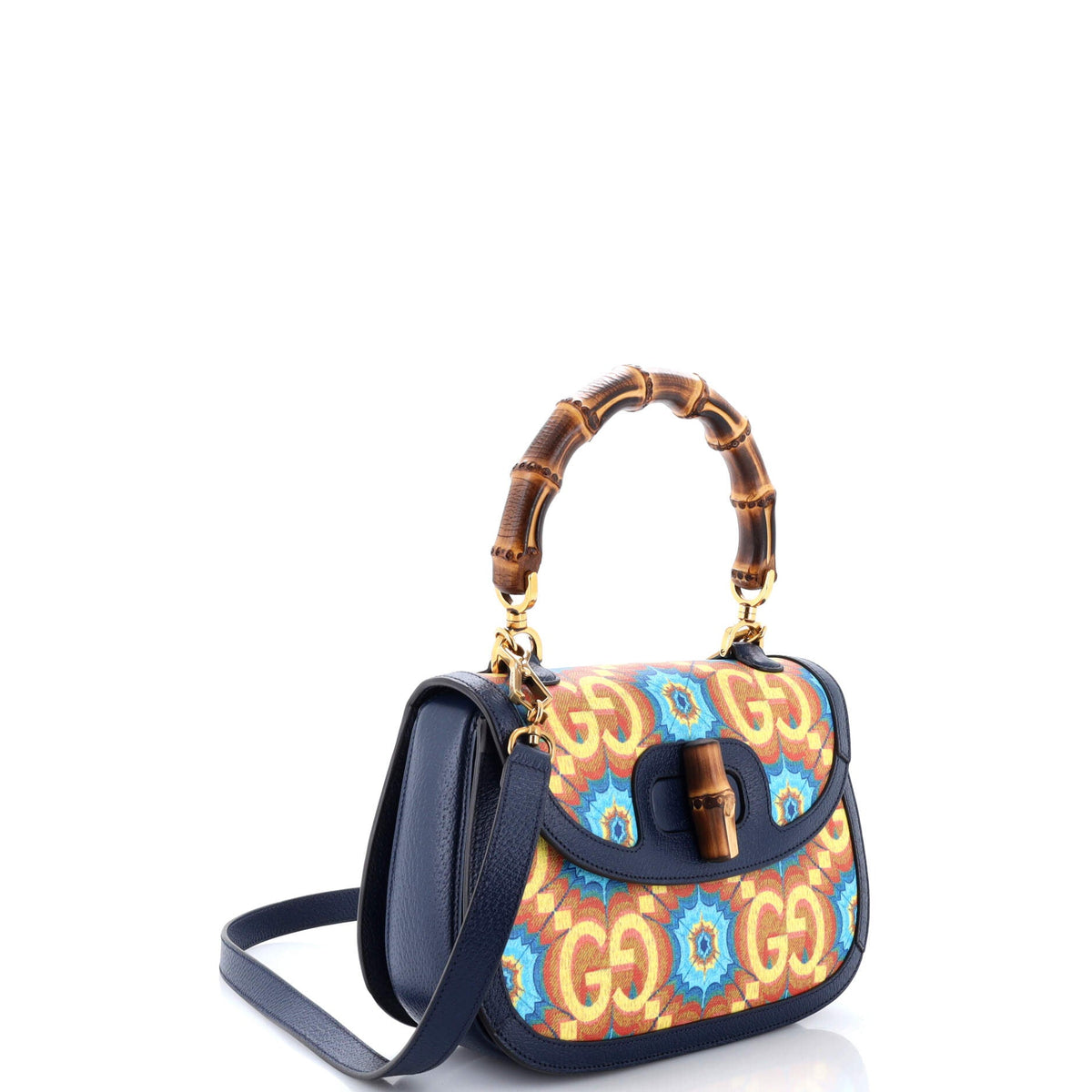 Bamboo 1947 Top Handle Bag Kaleidoscope Print GG Coated Canvas Medium