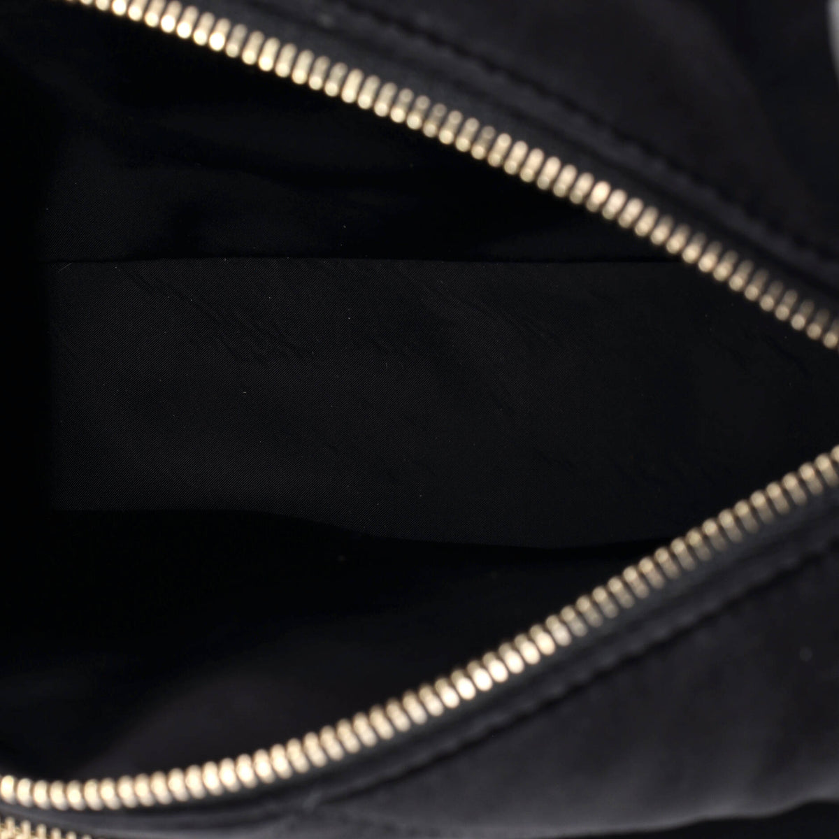 25 Clutch With Chain Quilted Velvet Effect Nylon and Shiny Crumpled Calfskin Small