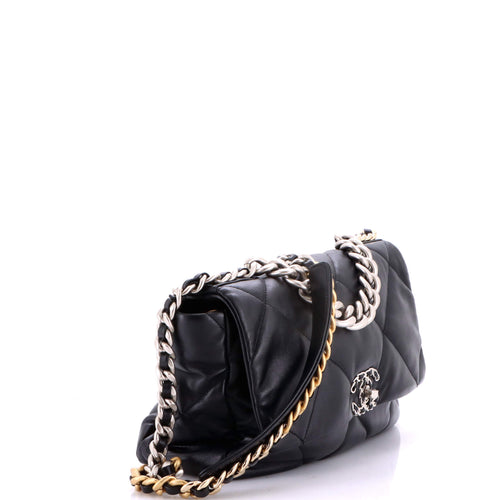 19 Flap Bag Quilted Shiny Crumpled Calfskin Large