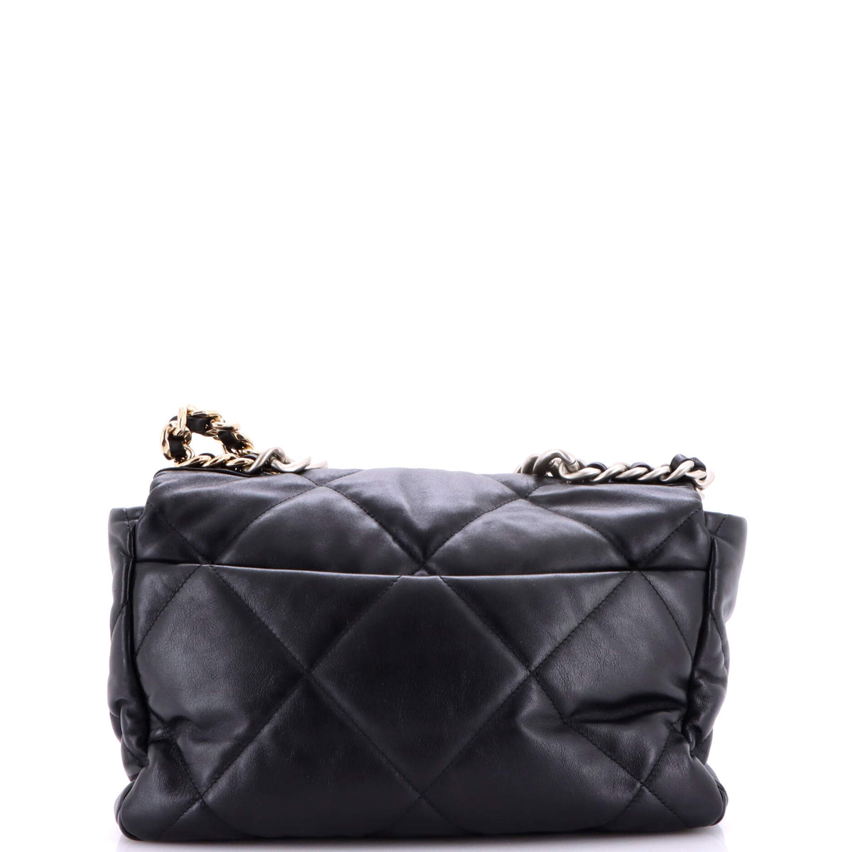 19 Flap Bag Quilted Shiny Crumpled Calfskin Large