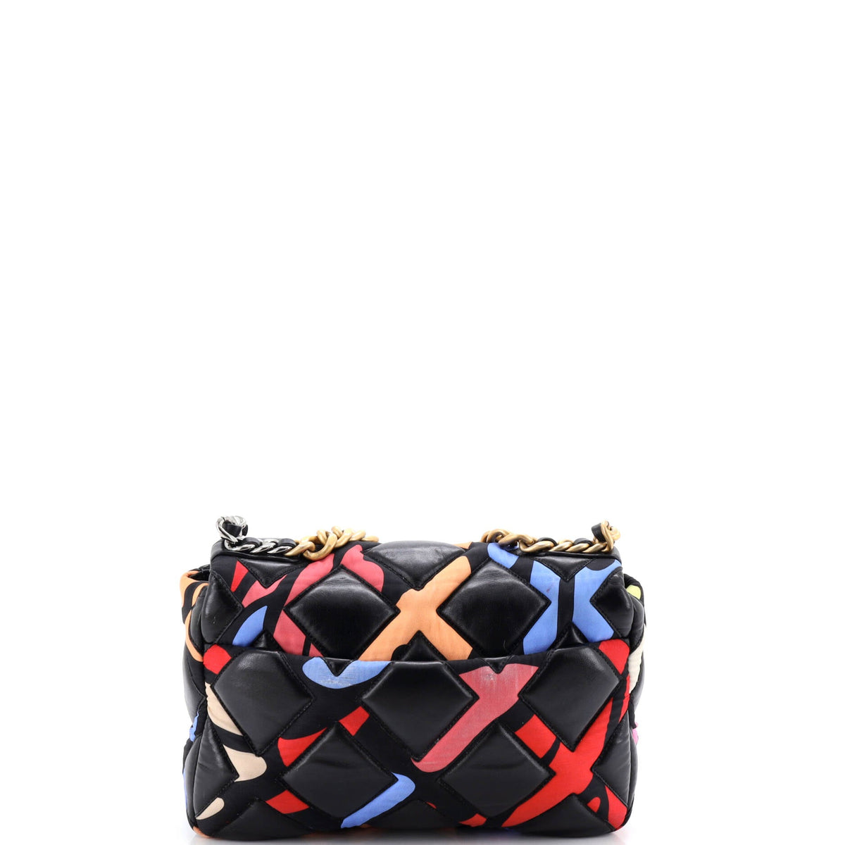 19 Flap Bag Quilted Lambskin and Printed Silk Medium