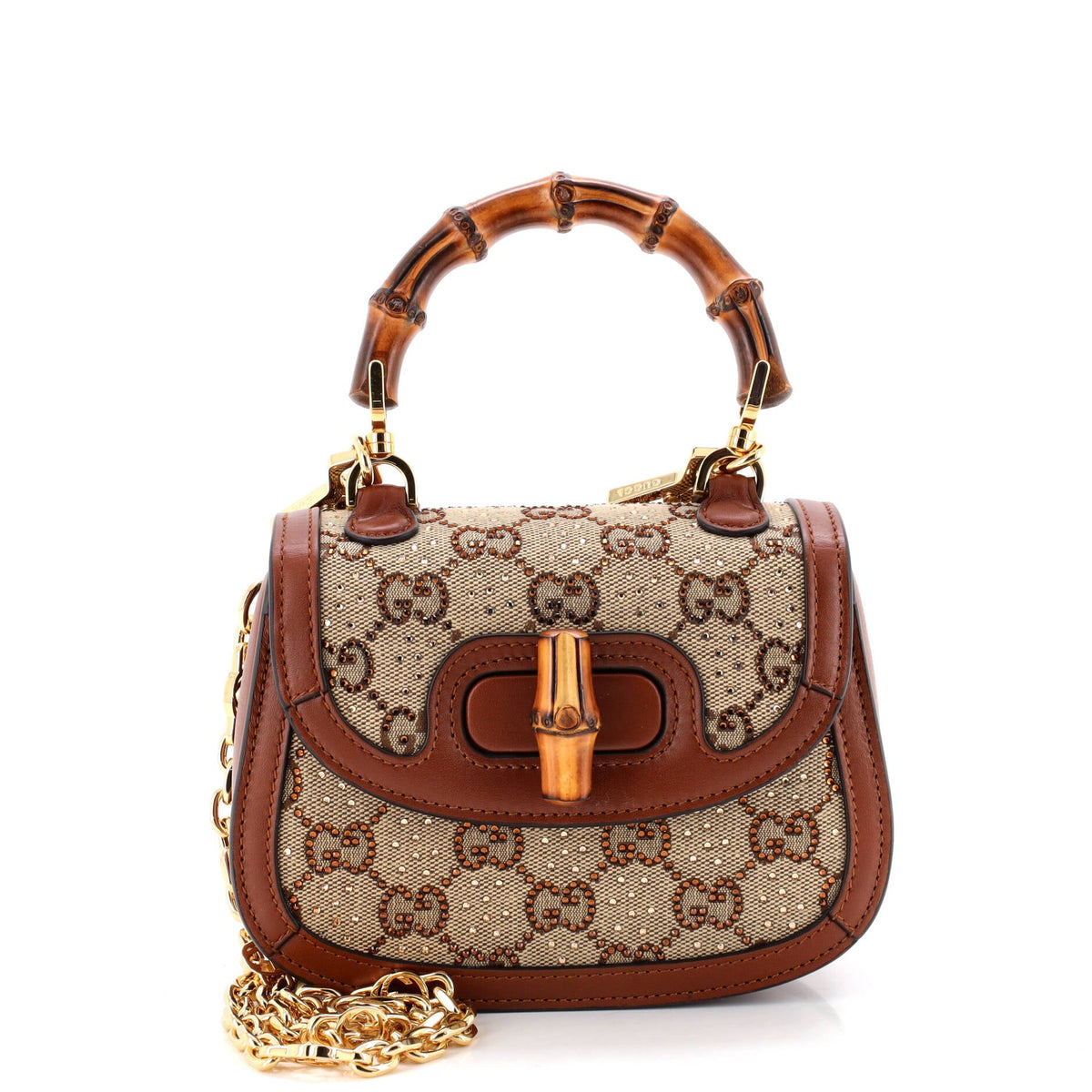 Bamboo 1947 Top Handle Bag Crystal Embellished GG Canvas Mini