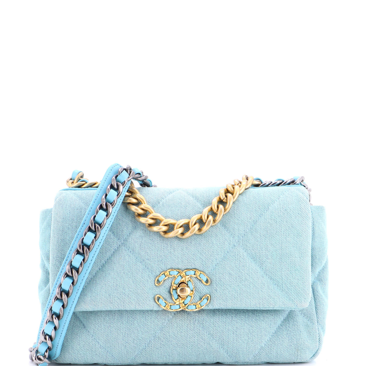 19 Flap Bag Quilted Denim Medium