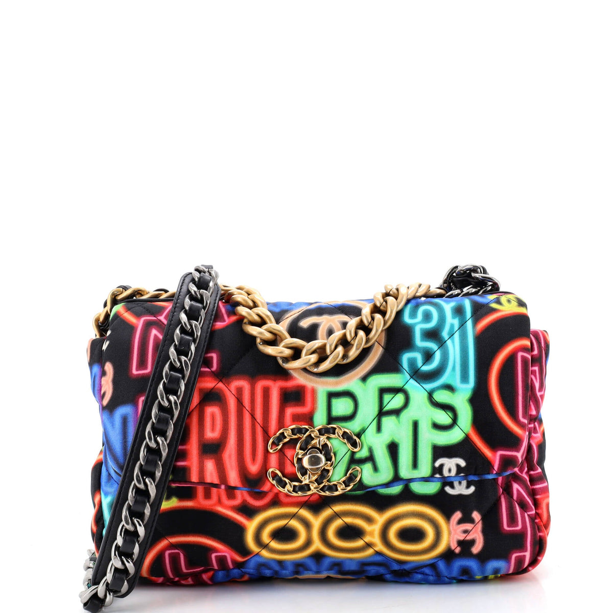 19 Flap Bag Quilted Graffiti Print Fabric Medium