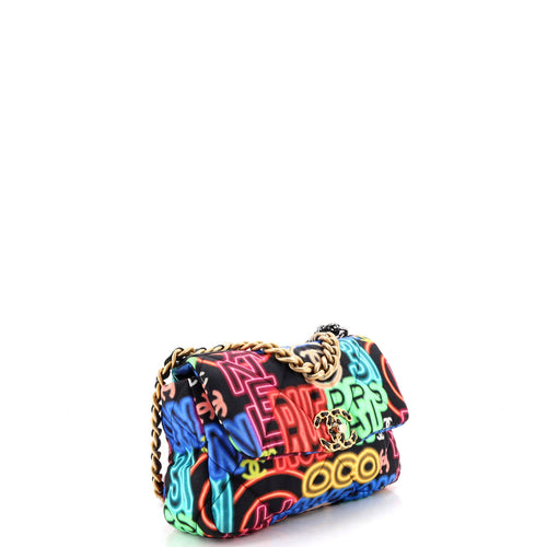 19 Flap Bag Quilted Graffiti Print Fabric Medium