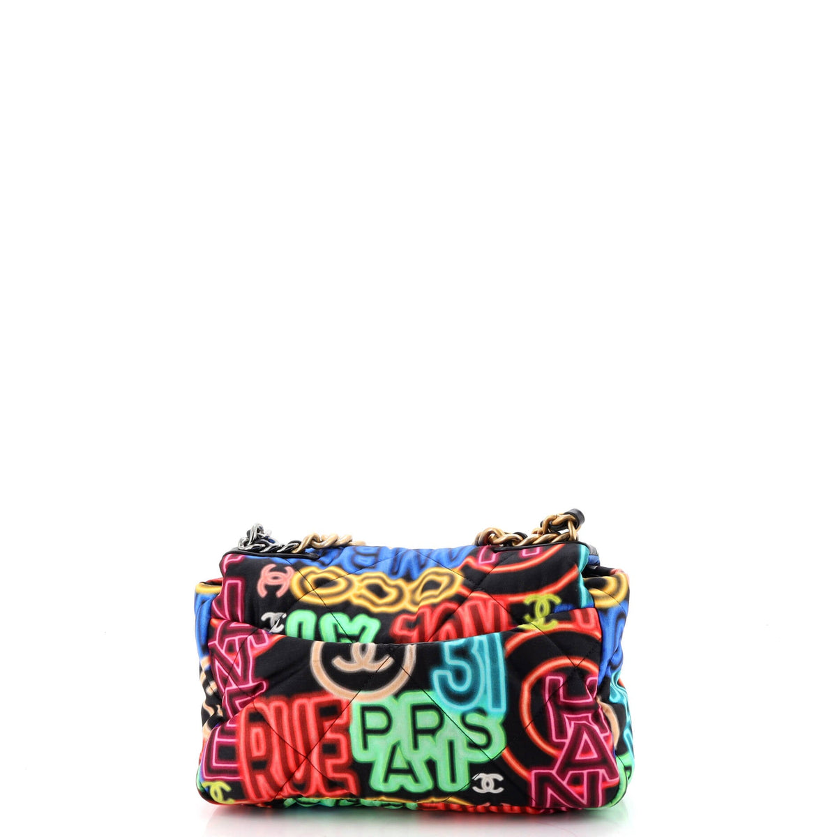 19 Flap Bag Quilted Graffiti Print Fabric Medium