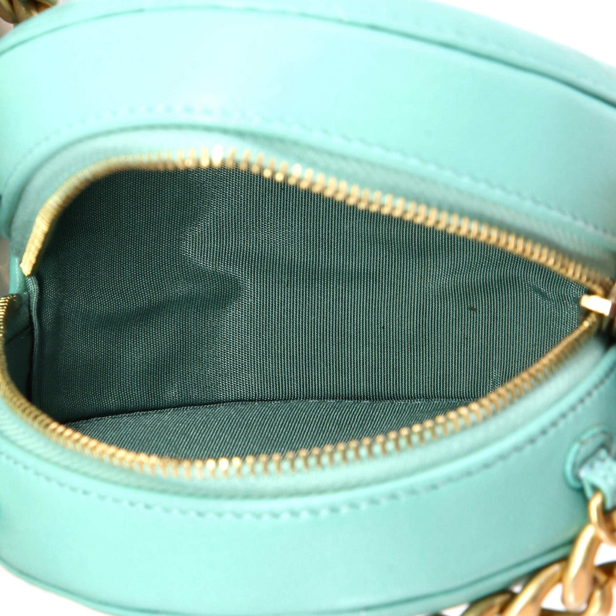19 Round Clutch with Chain Quilted Leather