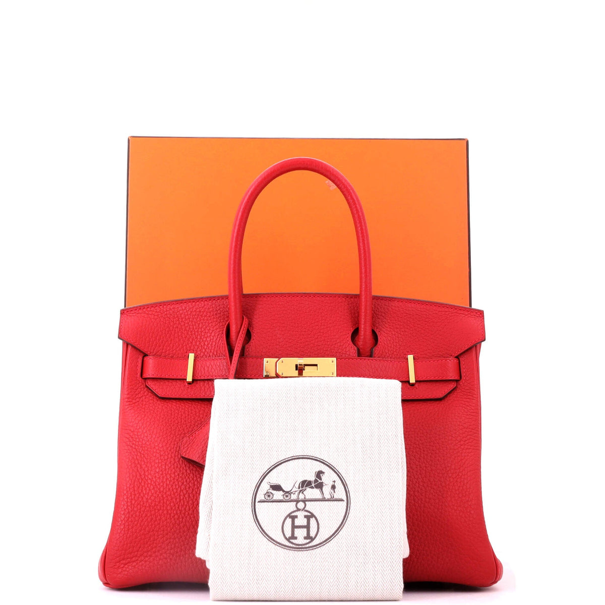 Birkin Handbag Rouge Casaque Clemence with Gold Hardware 30