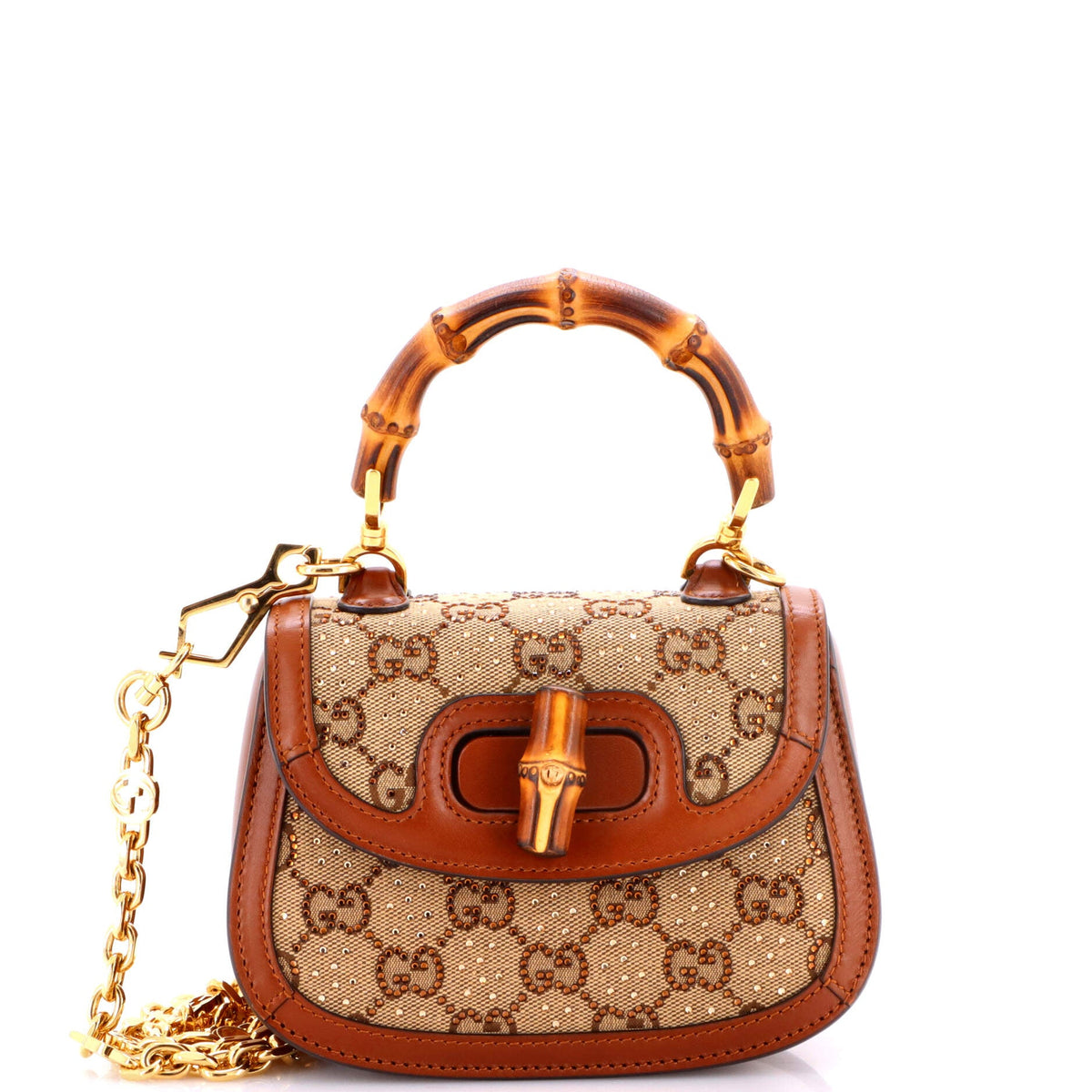 Bamboo 1947 Top Handle Bag Crystal Embellished GG Canvas Mini