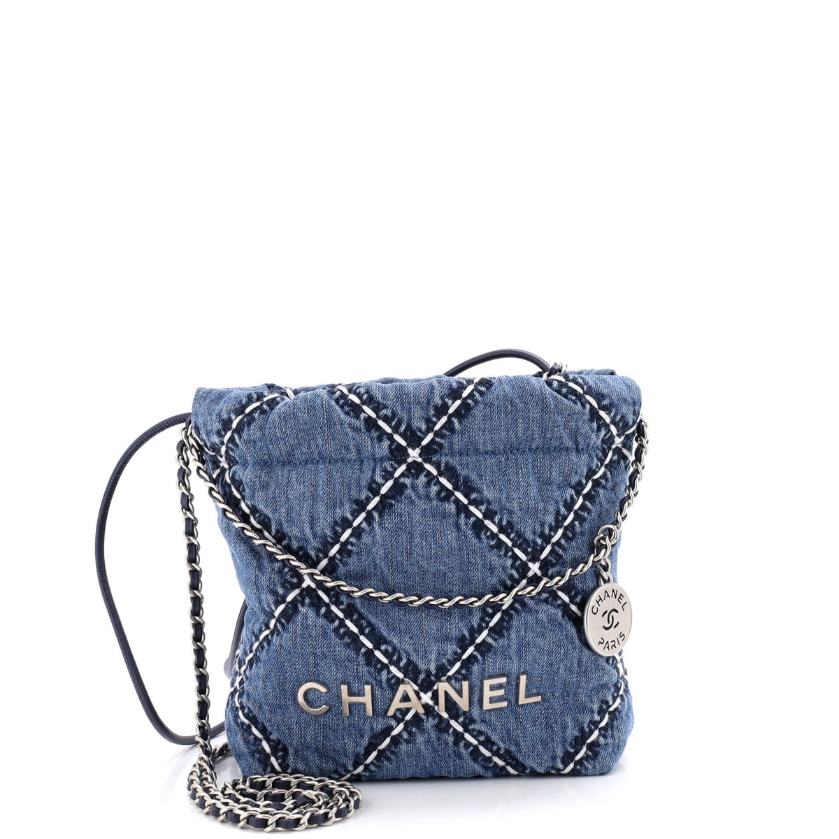 22 Chain Hobo Quilted Stitched Denim Mini