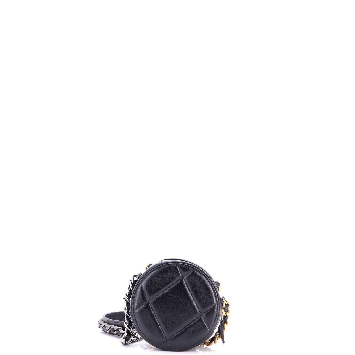 19 Round Clutch with Chain Quilted Leather