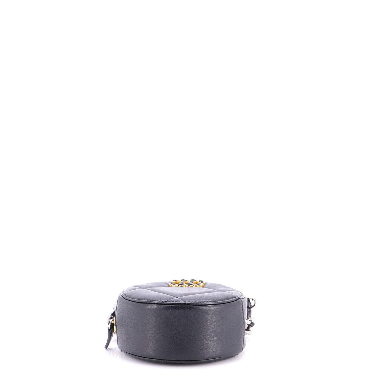 19 Round Clutch with Chain Quilted Leather