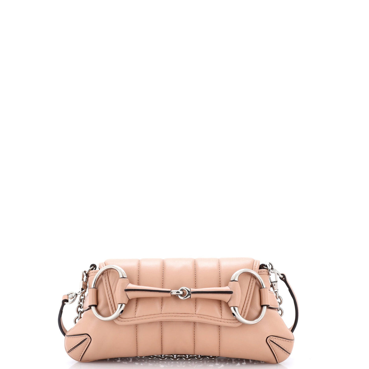 Horsebit Chain Shoulder Bag Vertical Quilted Leather Small