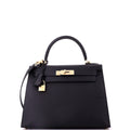 Kelly Handbag Noir Epsom with Permabrass Hardware 28