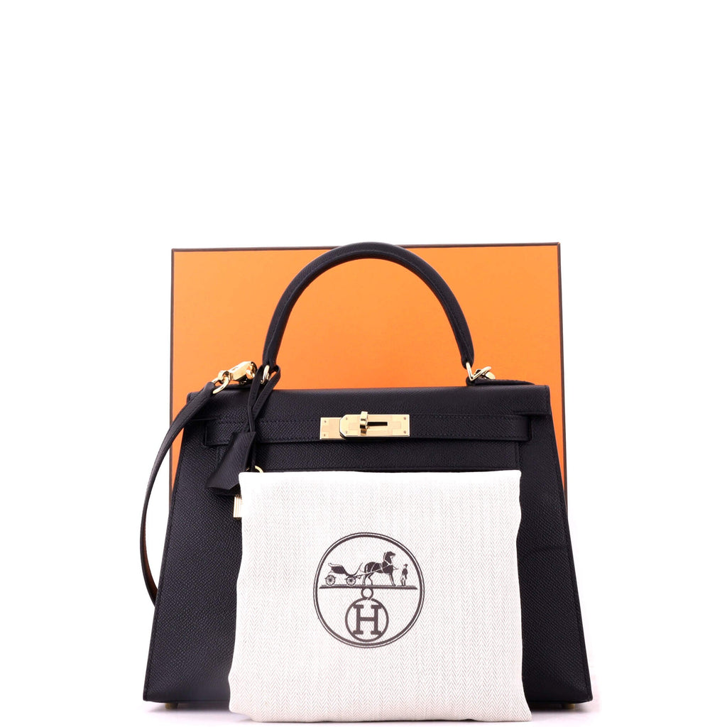 Kelly Handbag Noir Epsom with Permabrass Hardware 28