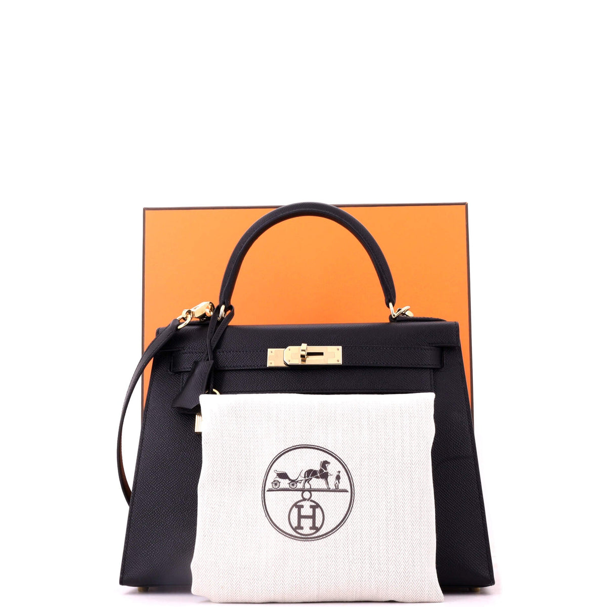 Kelly Handbag Noir Epsom with Permabrass Hardware 28