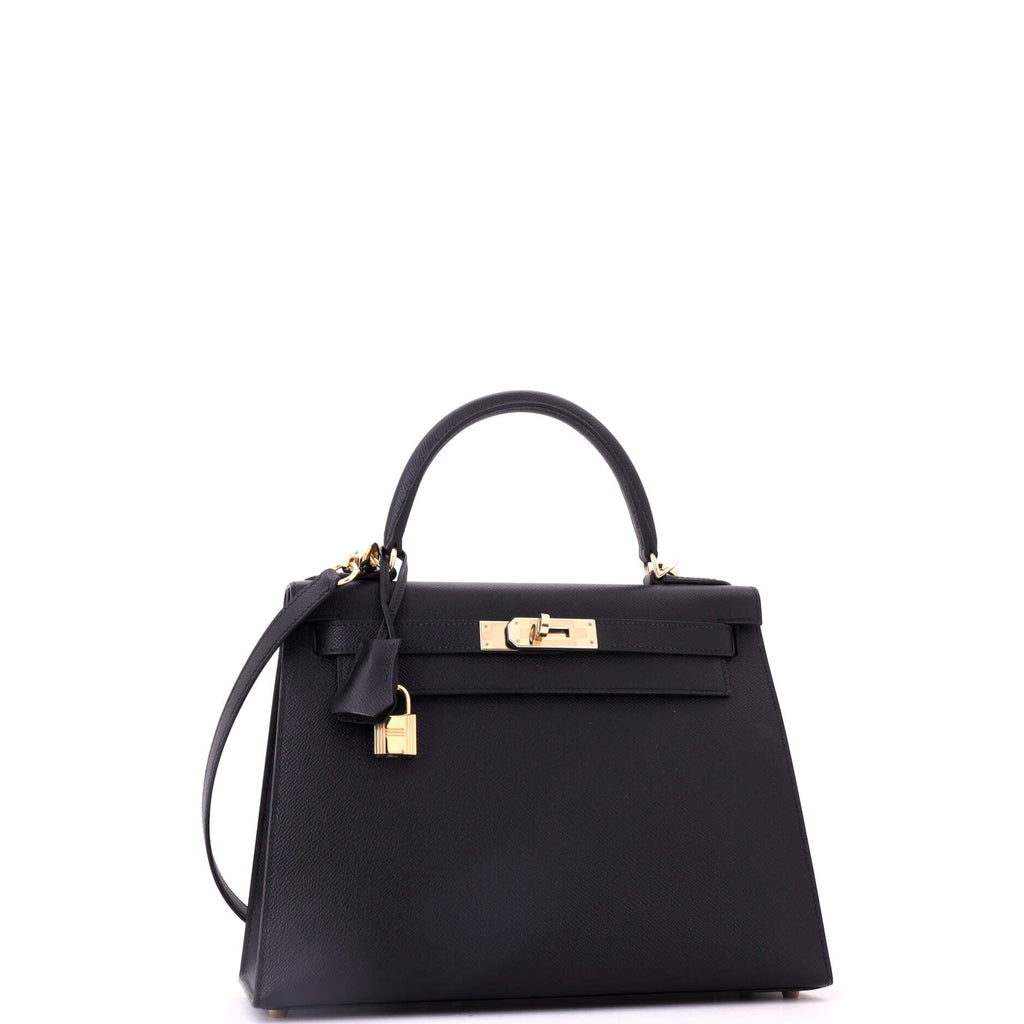 Kelly Handbag Noir Epsom with Permabrass Hardware 28