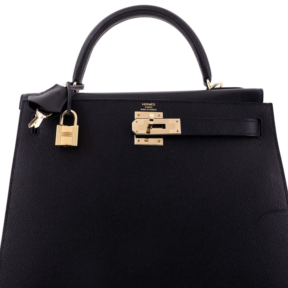 Kelly Handbag Noir Epsom with Permabrass Hardware 28