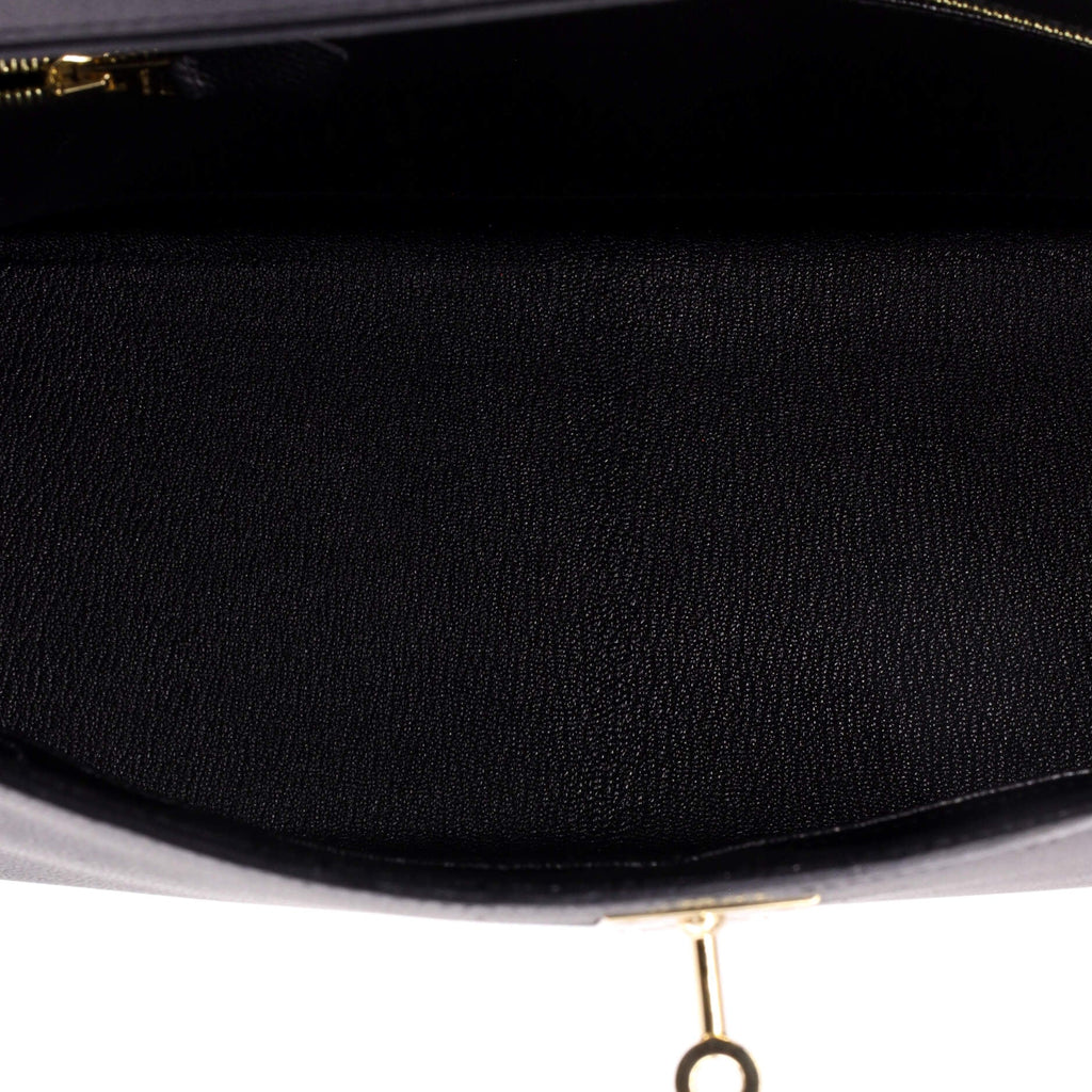 Kelly Handbag Noir Epsom with Permabrass Hardware 28