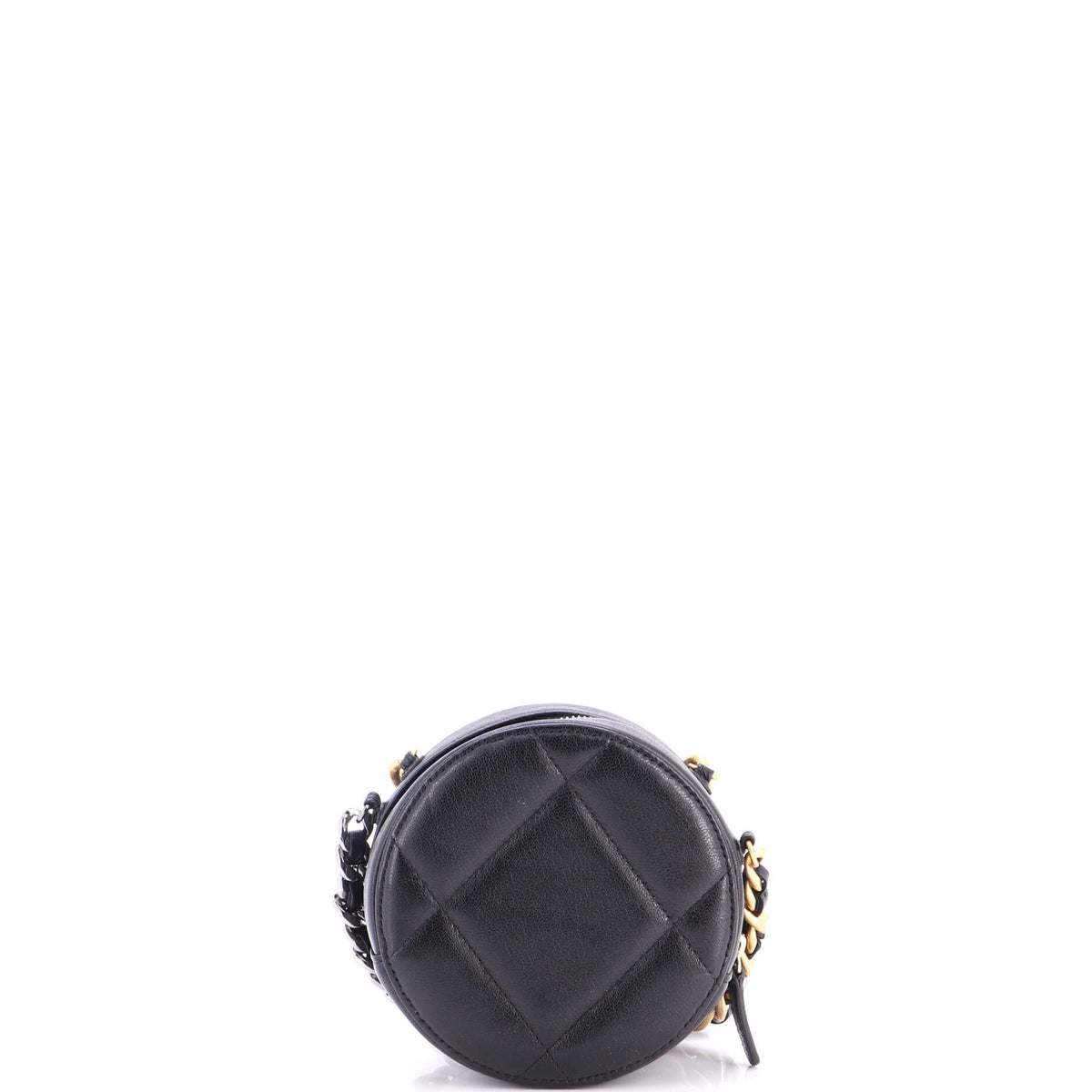 19 Round Clutch with Chain Quilted Leather